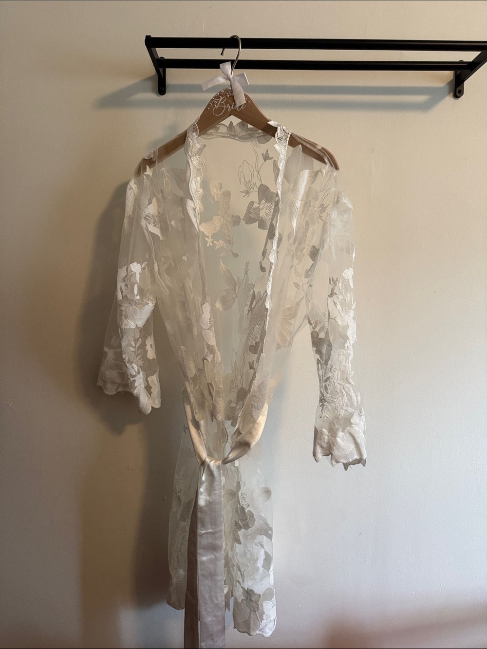Sheer Floral Lace Bridal Robe - White